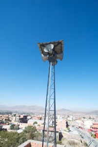 This PA system facing in all four directions is used to call the community of Arocagua (Bolivia) together for mobilizations, collective work and celebrations